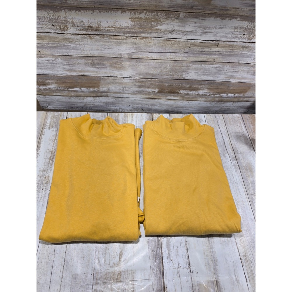 Basic Editions Mustard Yellow Mock Neck Long Sleeve Cotton Shirt 2pc Lot Medium